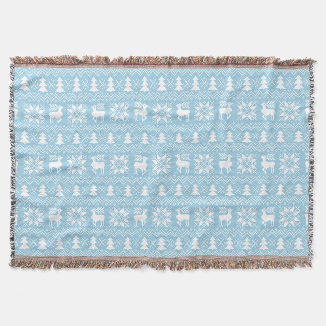 Cozy Winter Christmas Inspired Blue Pattern Throw Blanket (Front)