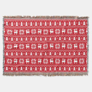 Cozy Winter Christmas Inspired Red Pattern Throw Blanket