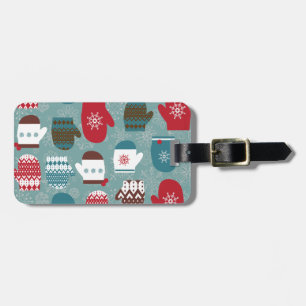 Cozy Winter Christmas Mittens Blue Luggage Tag