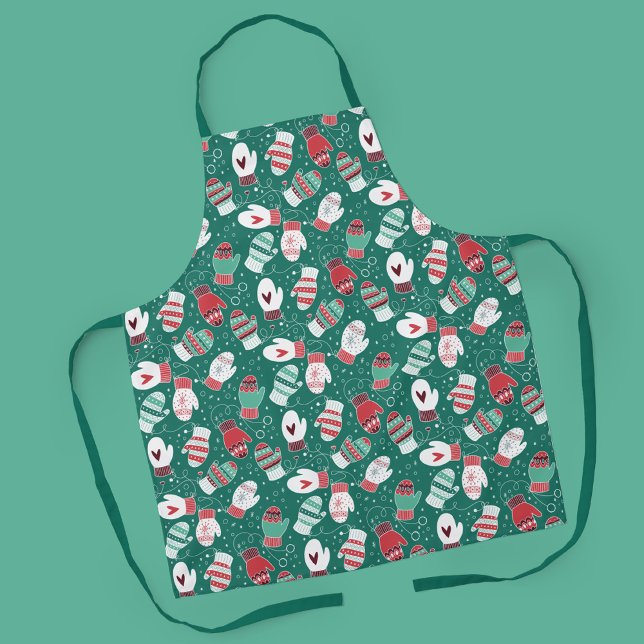 Cozy Winter Christmas Mittens Pattern in Green Apron (Winter Mittens Pattern in Green Apron)