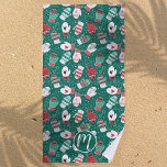 Cozy Winter Christmas Mittens Pattern in Green Beach Towel<br><div class="desc">This novelty pattern design features hand drawn mittens with unique doodled designs on each mitten, perfect for the chilly winter season. Each adorable mitten has snowflakes, hearts, festive stripes, strings and pom poms in knitted style, and are surrounded by snowflake dots. Coloured in a classic Christmas colour palette of deep...</div>