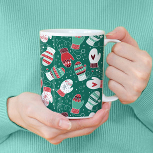 Cozy Winter Christmas Mittens Pattern in Green Coffee Mug