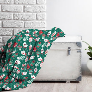 Cozy Winter Christmas Mittens Pattern in Green Fleece Blanket
