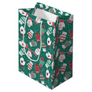Cozy Winter Christmas Mittens Pattern in Green Medium Gift Bag