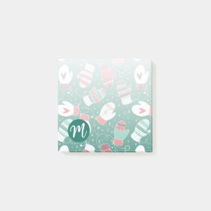 Cozy Winter Christmas Mittens Pattern in Green Post-it Notes