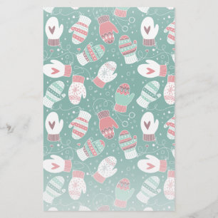 Cozy Winter Christmas Mittens Pattern in Green Stationery