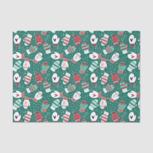 Cozy Winter Christmas Mittens Pattern in Green Tissue Paper