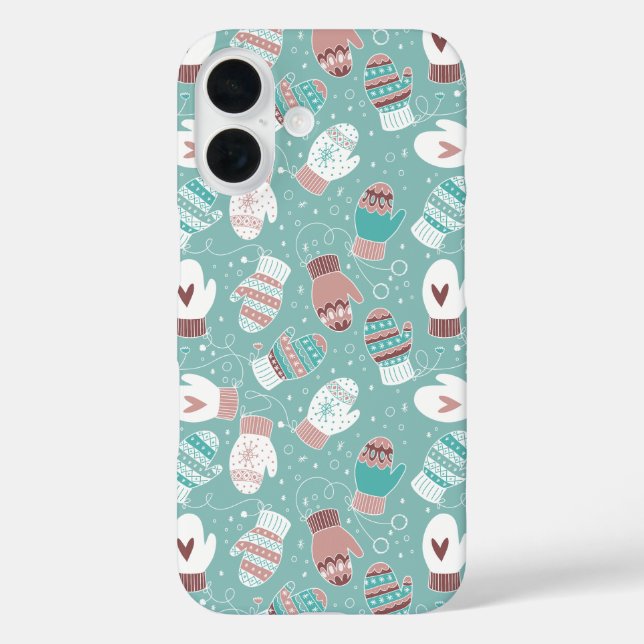 Cozy Winter Christmas Mittens Pattern in Mint Case-Mate iPhone Case (Back)