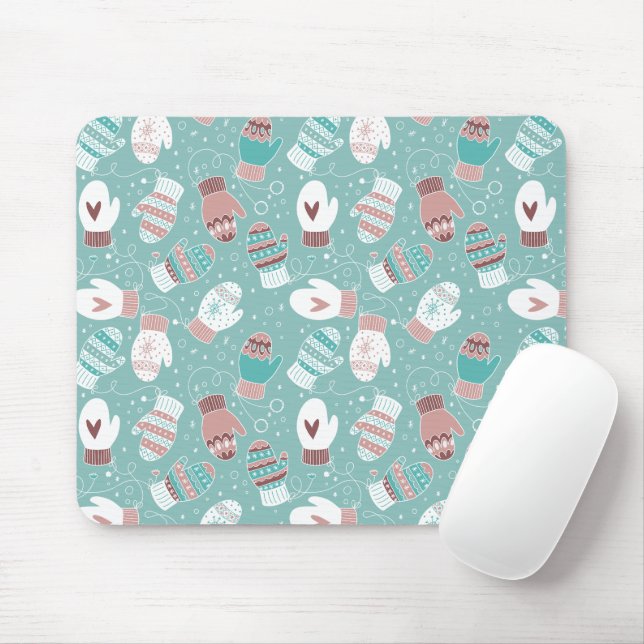 Cozy Winter Christmas Mittens Pattern in Mint Mouse Pad (With Mouse)