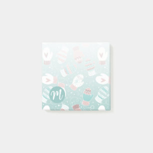Cozy Winter Christmas Mittens Pattern in Mint Post-it Notes