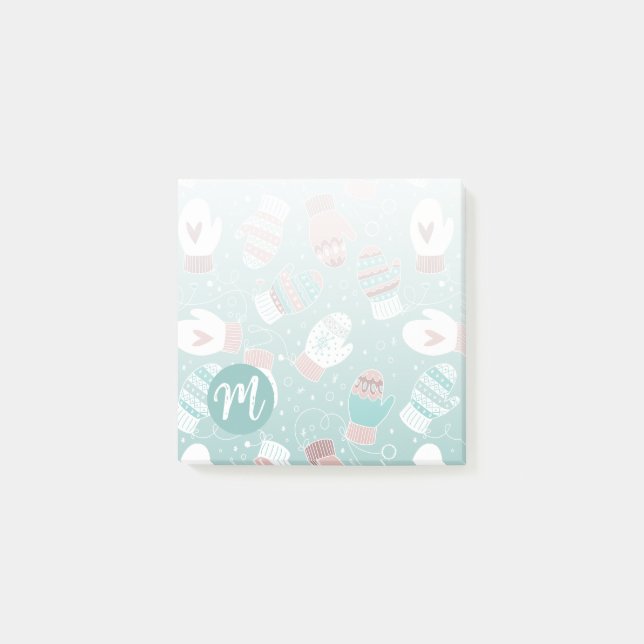 Cozy Winter Christmas Mittens Pattern in Mint Post-it Notes (Front)
