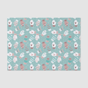 Cozy Winter Christmas Mittens Pattern in Mint Tissue Paper