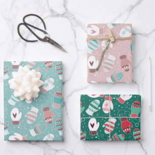 Cozy Winter Christmas Mittens Pattern Set Wrapping Paper Sheet