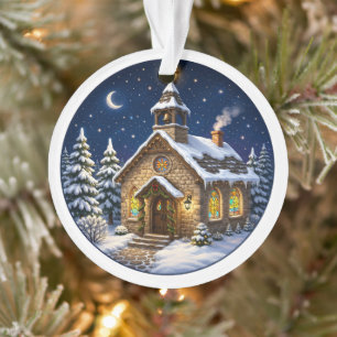 Cozy Winter Church Christmas Ornament