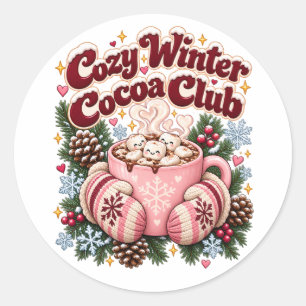 Cozy Winter Cocoa Club Festive Holiday Classic Round Sticker