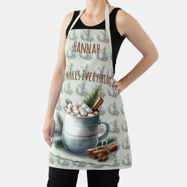 Cozy Winter Cocoa Marshmallow Mug Scene Apron (Insitu)