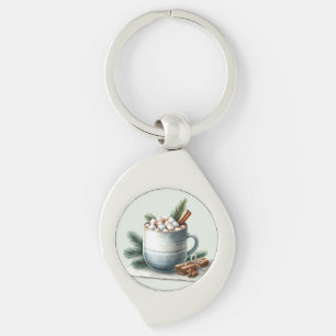 Cozy Winter Cocoa Marshmallow Mug Scene Keychain