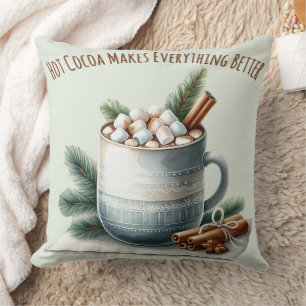 Cozy Winter Cocoa Marshmallow Mug Scene Throw Pillow