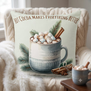 Cozy Winter Cocoa Marshmallow Mug Scene Throw Pillow