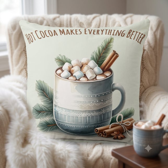 Cozy Winter Cocoa Marshmallow Mug Scene Throw Pillow (Cozy Winter Cocoa Marshmallow Mug Scene Throw Pillow)