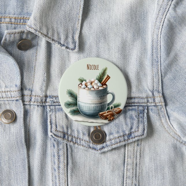 Cozy Winter Cocoa Marshmallow Scene 3 Inch Round Button (In Situ)