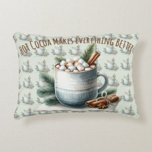Cozy Winter Cocoa Marshmallow Scene Accent Pillow