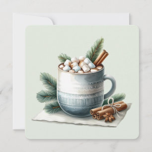 Cozy Winter Cocoa Marshmallow Scene Flat Card