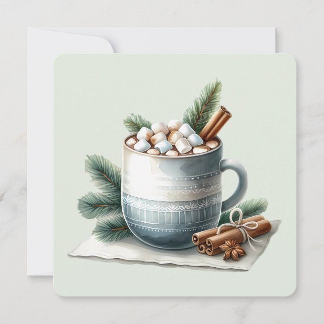 Cozy Winter Cocoa Marshmallow Scene Flat Card (Front)