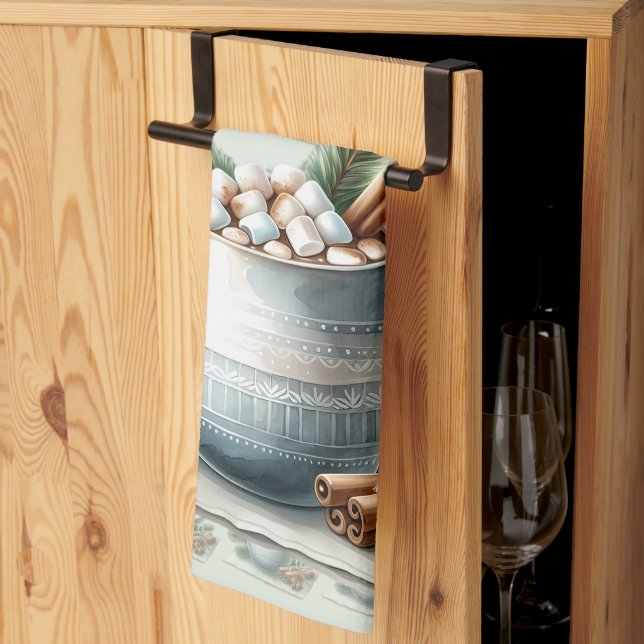 Cozy Winter Cocoa Marshmallow Scene Kitchen Towel (Thirds Fold)