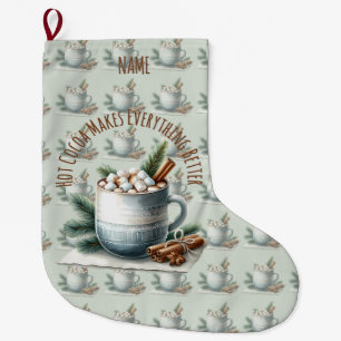 Cozy Winter Cocoa Marshmallow Scene Large Christmas Stocking