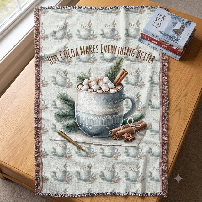 Cozy Winter Cocoa Marshmallow Scene Throw Blanket (Cozy Winter Cocoa Marshmallow Scene Throw Blanket)