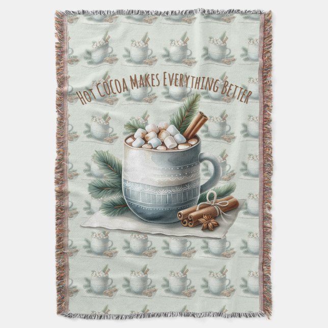 Cozy Winter Cocoa Marshmallow Scene Throw Blanket (Front Vertical)