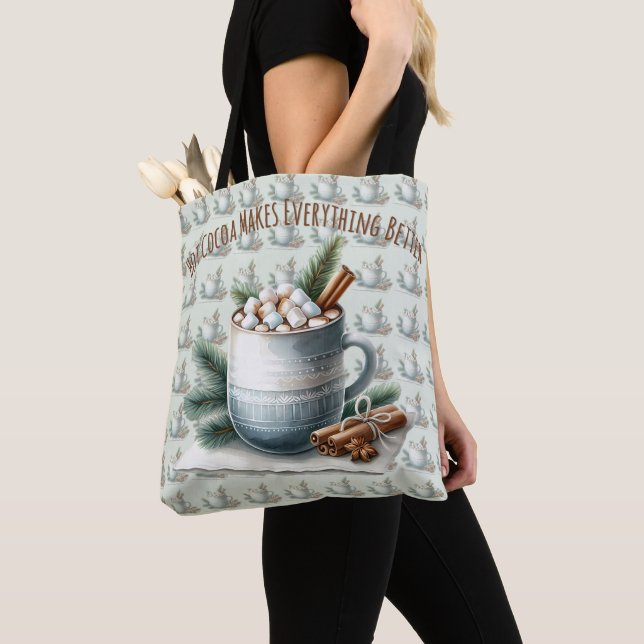 Cozy Winter Cocoa Marshmallow Scene Tote Bag (Close Up)
