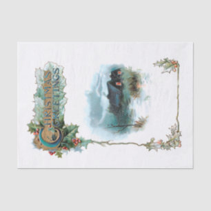 Cozy Winter Cottage and Ornate Christmas Greetings Tissue Paper
