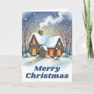 Cozy Winter Cottage Glow Christmas Holiday Card