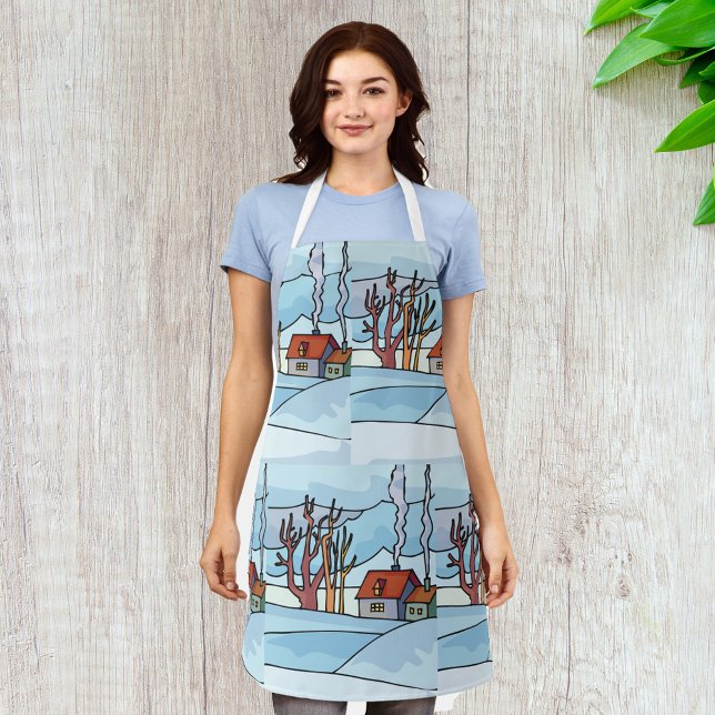 Cozy Winter Cottage Snow Landscape Apron (Creator Uploaded)