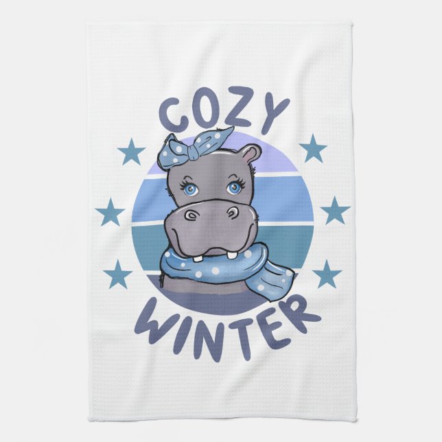 Cozy Winter Cute Animal Kitchen Towel (Vertical)