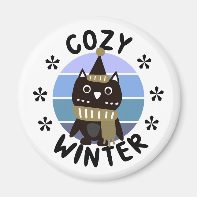 Cozy Winter, Cute Owl Magnet (Front)