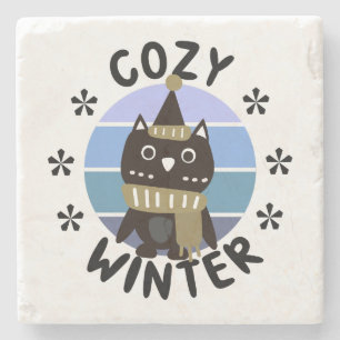 Cozy Winter, Cute Owl Stone Coaster