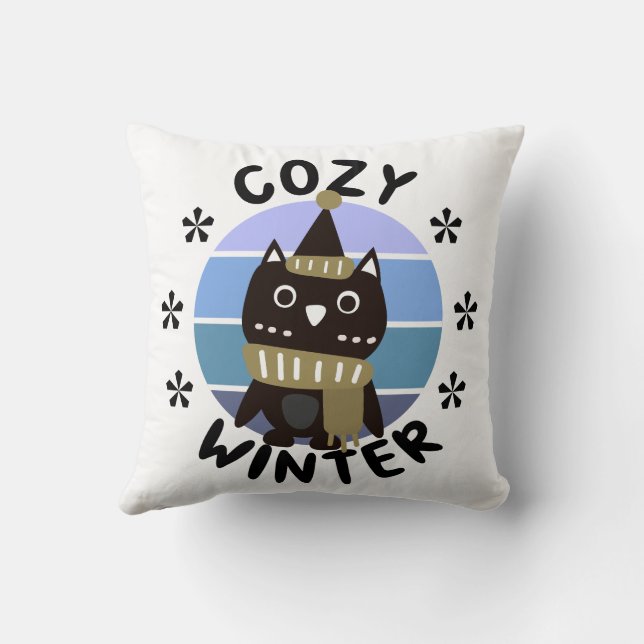 Cozy Winter, Cute Owl Throw Pillow (Back)