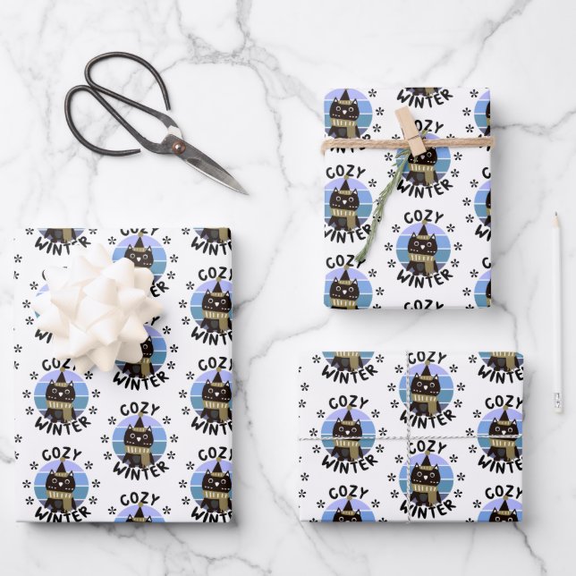 Cozy Winter, Cute Owl Wrapping Paper Sheet (Front)
