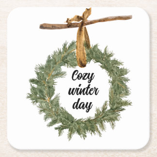 Cozy Winter Day Square Paper Coaster