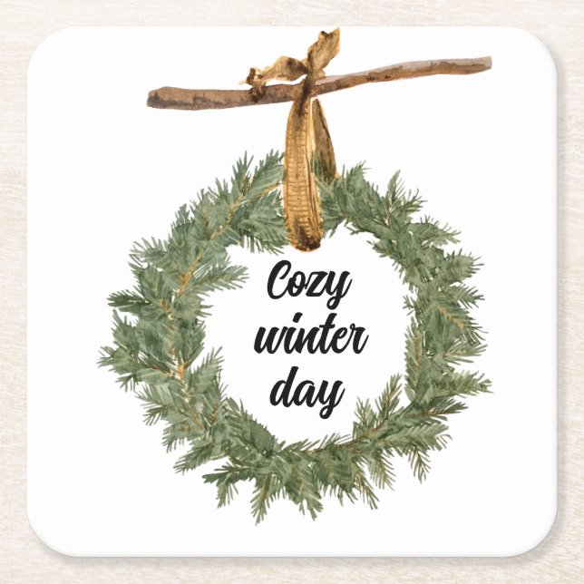 Cozy Winter Day Square Paper Coaster (Front)