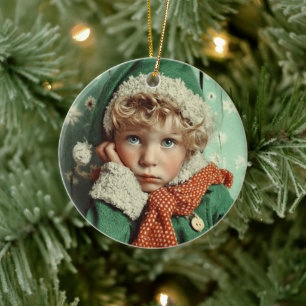 Cozy Winter Elf Child Portrait Ceramic Ornament