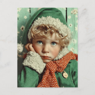 Cozy Winter Elf Child Portrait Holiday Postcard