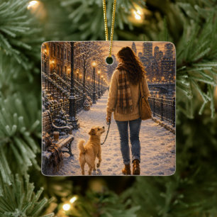 Cozy Winter Evening Walk with My Best Friend Ceramic Ornament