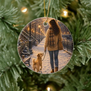 Cozy Winter Evening Walk with My Best Friend Ceramic Ornament