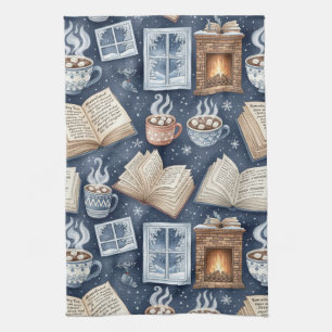 Cozy Winter Evenings – Hot Cocoa, Books, Firelight Kitchen Towel