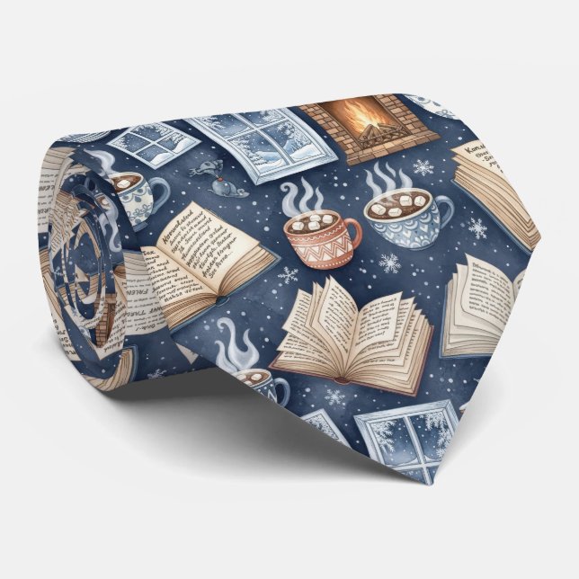 Cozy Winter Evenings – Hot Cocoa, Books, Firelight Tie (Rolled)