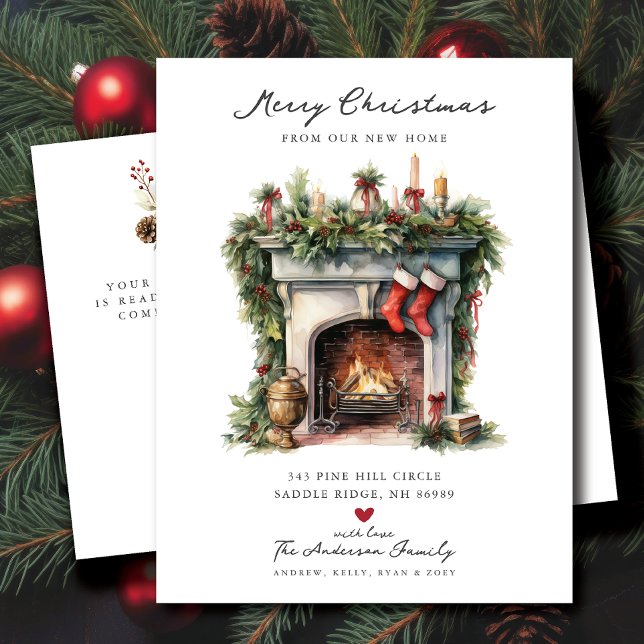 Cozy Winter Fireplace Moving  Announcement Postcard (Creator Uploaded)